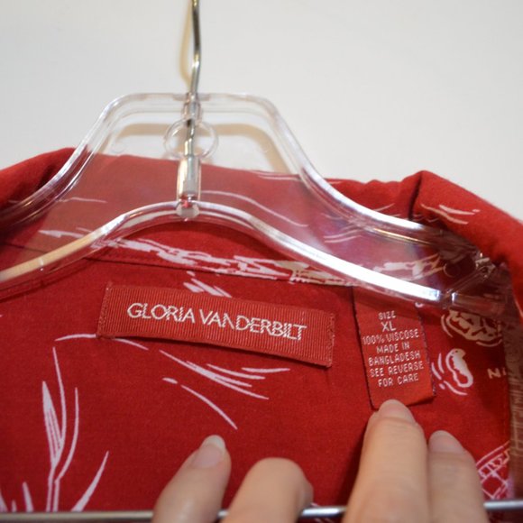 GLORIA VANDERBILT Kauai Type Red Button-Down Short Sleeves Shirt Women XL - Picture 2 of 5